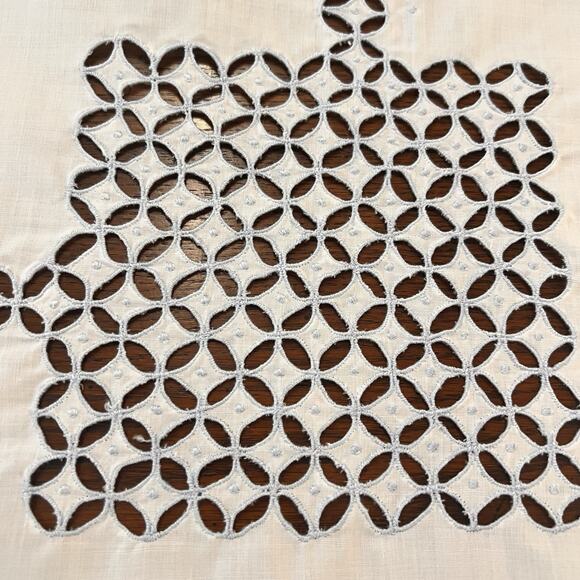 Vintage 9 Piece Blue Eyelet Embroidered Tablecloth Napkin Peacock Creation 72x90 - Picture 5 of 7